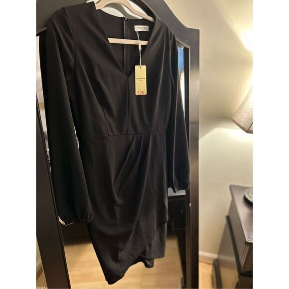 New Manydress Bodycon Deep V Neck Dress Wrap Ruched S - Picture 5 of 5